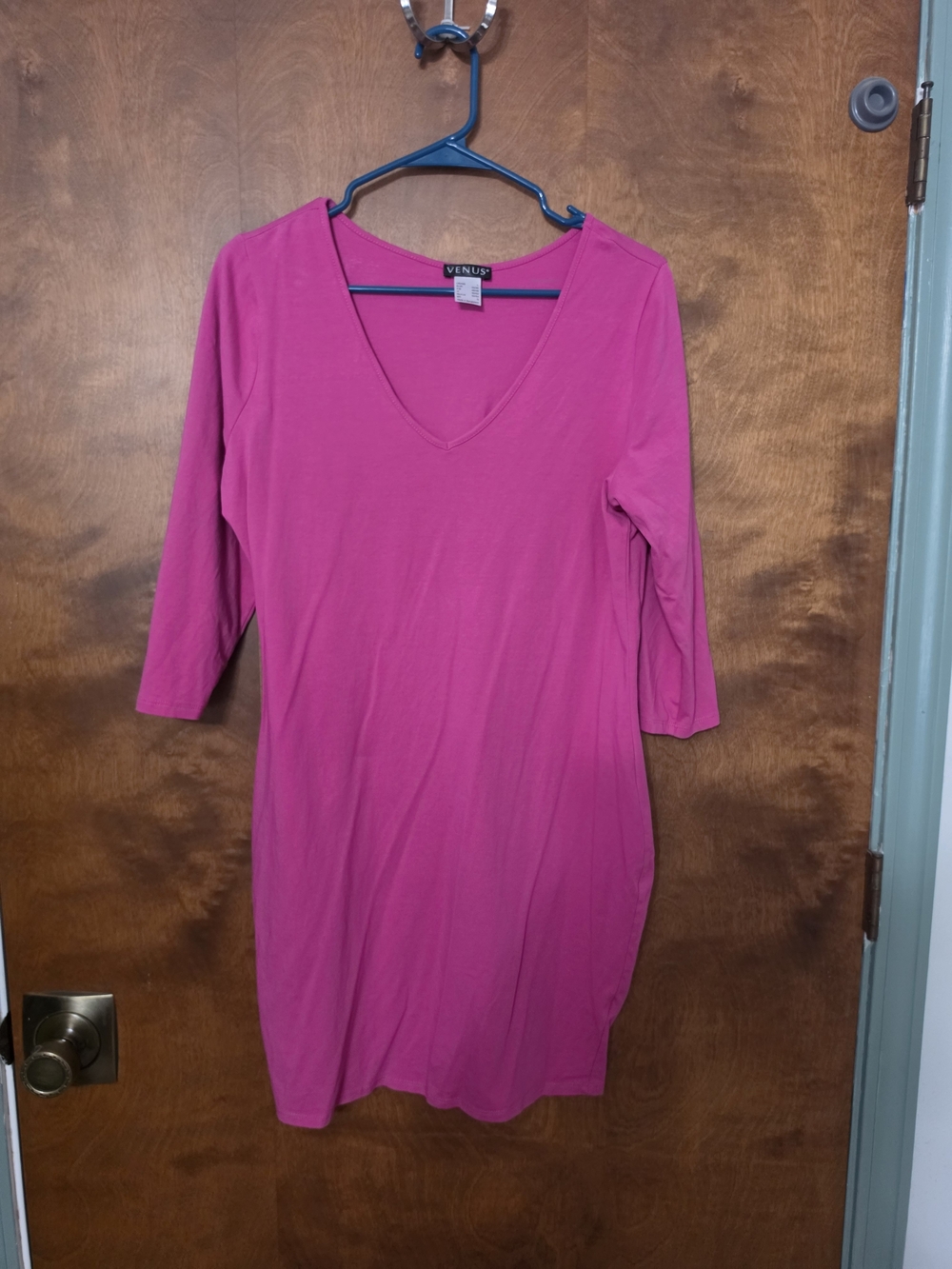 VENUS Fuchsia V-Neck Midi Dress